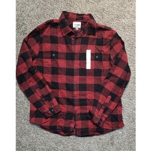 Goodfellow & Co Mens XL Red Black Buffalo Plaid Flannel Shirt Midweight Standard